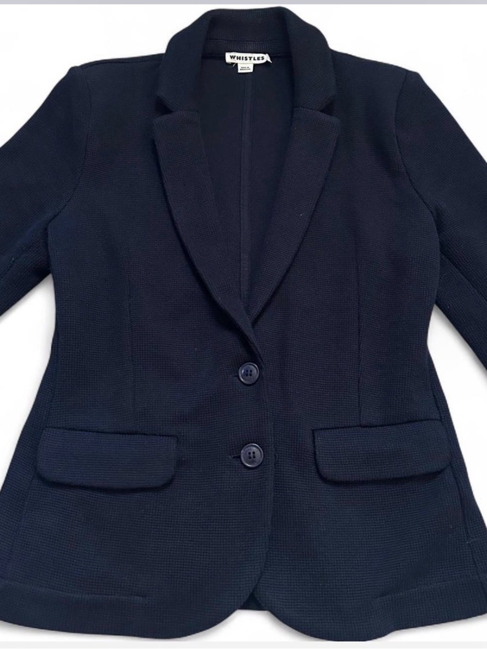 Whistles Navy Textured Knit Lapel Blazer